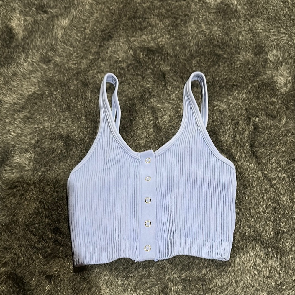 Aerie Blue Ribbed Crop Tank Top